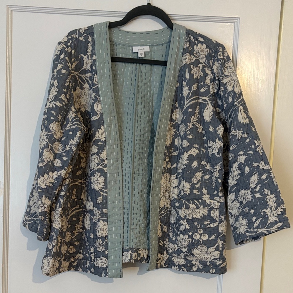 J. Jill Blue and Cream Floral Blazer